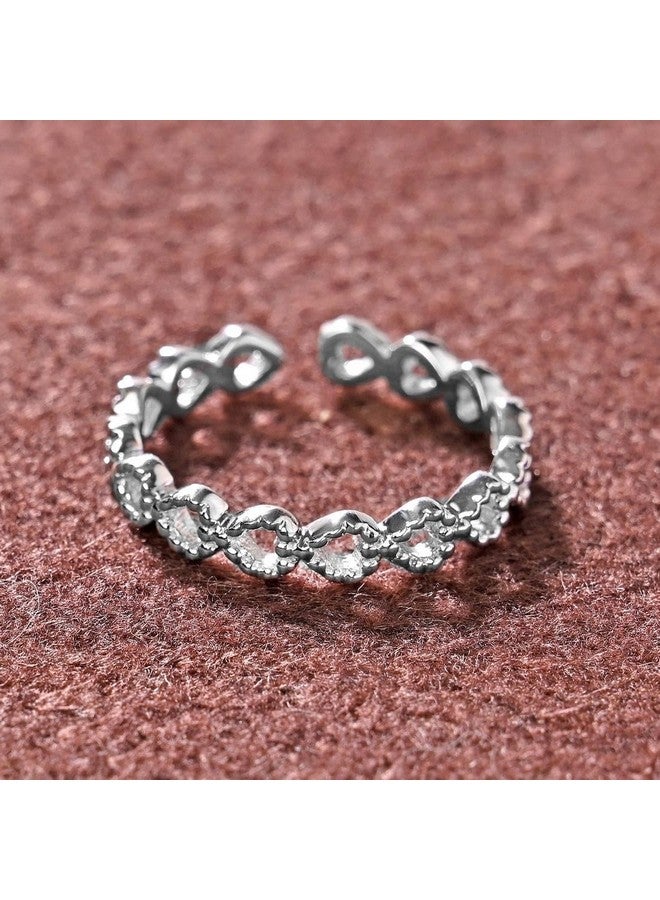 Clara Pure 925 Sterling Silver Line of Heart Finger Ring | Size Adjustable | Thumb Band | Gift for Women Girls Wife Girlfriend - Image 2