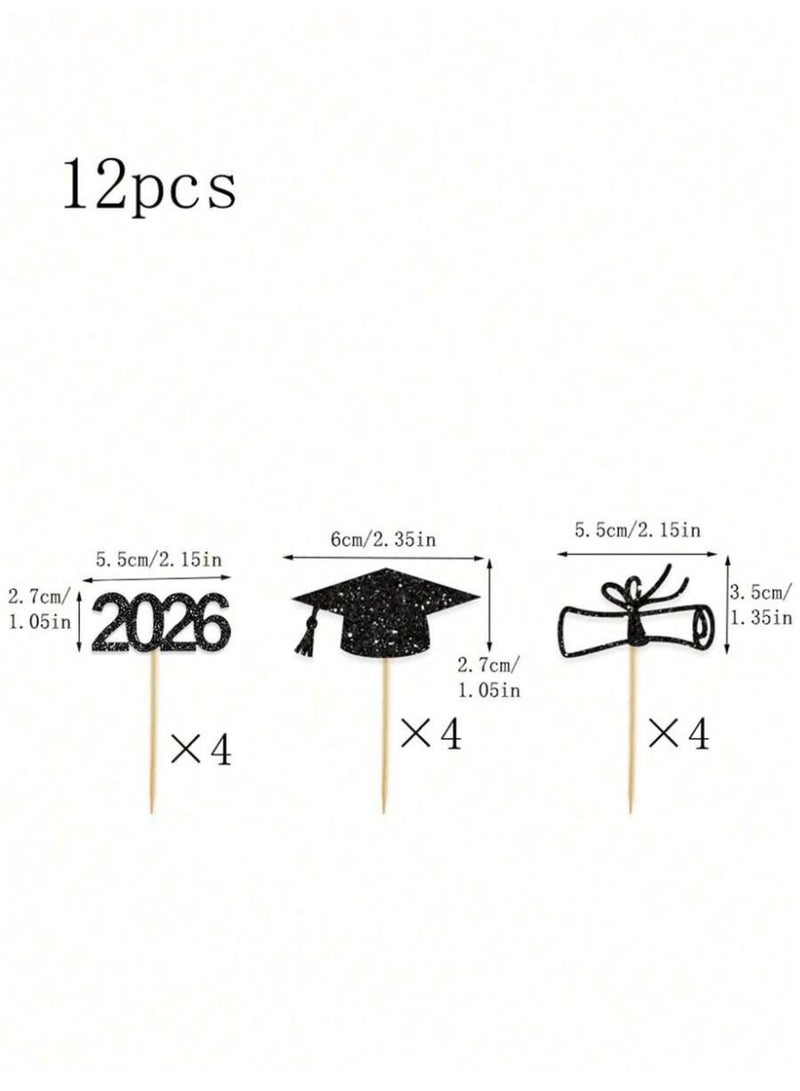 Graduation Cake Toppers 2026 – 12pcs Graduation Cupcake Toppers Set - Image 3
