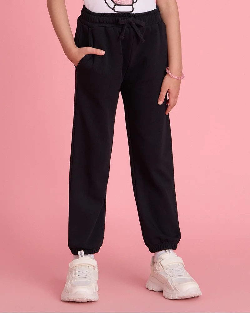 Redtag Girls Black Basic Terry Track Pants