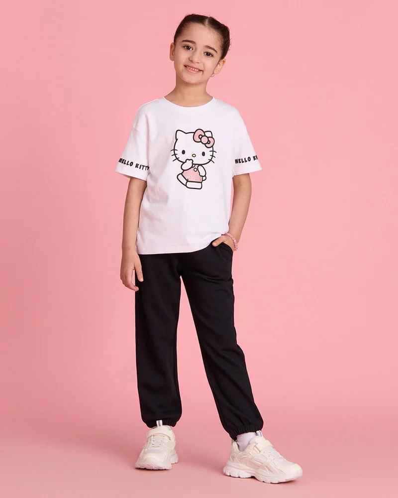 Redtag Girls Black Basic Terry Track Pants