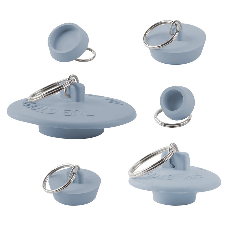 Hibbent 6 Pieces Drain Stopper Rubber Kitchen Sink Drain Plug with Pull Ring for Bathtub Kitchen Bathroom and Laundry Sink in 6 Different Sizes Grey
