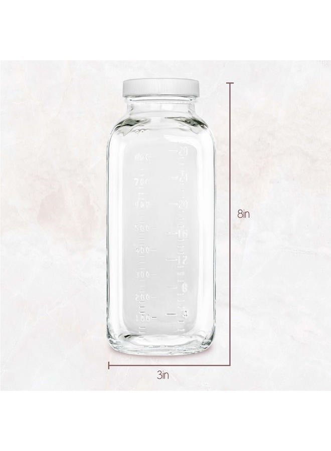 kitchentoolz 32oz Square Glass Milk Bottle with Plastic Airtight Lids, Quart Sized Vintage Reusable Dairy Drinking Containers for Refrigerator with Measurement Marks, Yogurt, Smoothies, Kombucha, Water- 4 Pack - Image 4