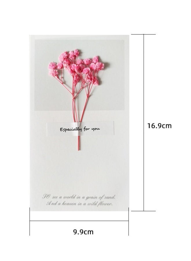 بيوينتي بطاقة تهنئة وردية مع نجوم كاملة، زهور مجففة، بطاقة شكر صغيرة