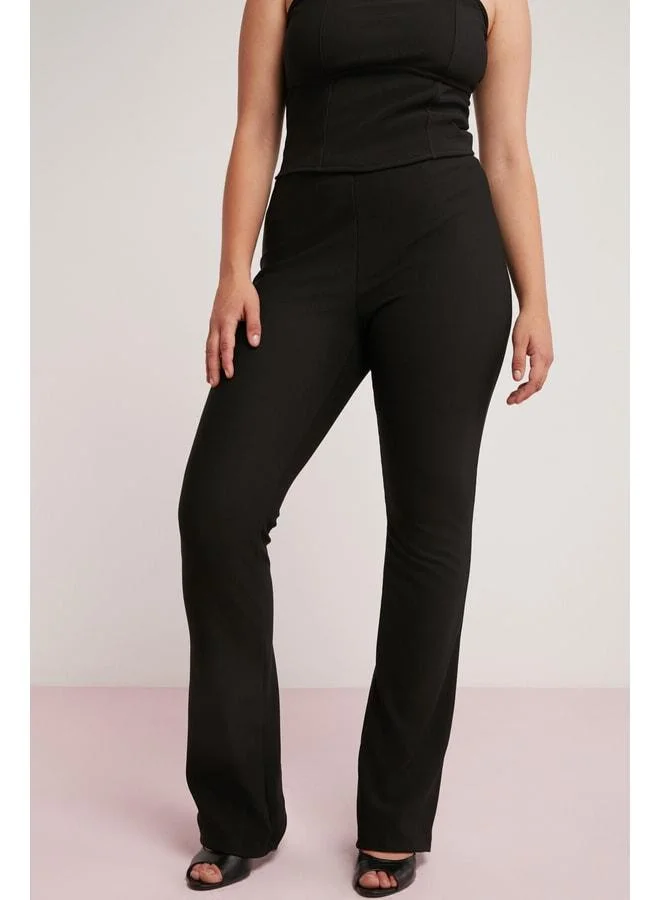 Ethiquet Larıssa Women's Fittilli Interlock Fully Body-Hugging Flexible Flare Black Plus-Size Pants.