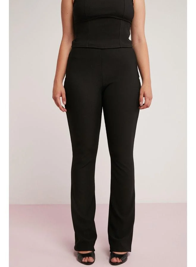 Ethiquet Larıssa Women's Fittilli Interlock Fully Body-Hugging Flexible Flare Black Plus-Size Pants.