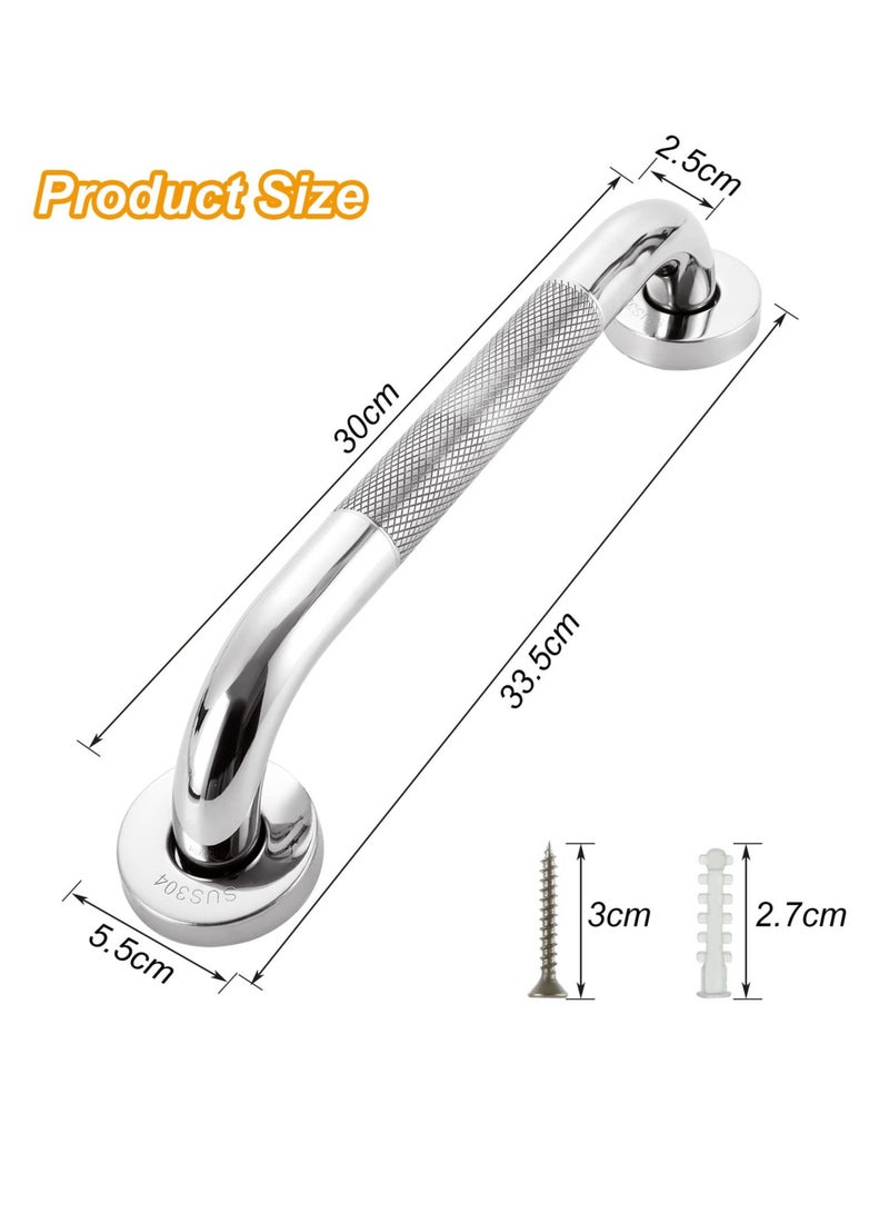 Chrome Stainless Steel Bathroom Grab Rails 30CM Anti Slip Shower Handles for Seniors and Disabled 2 Pack Safety Support Rails - Image 2