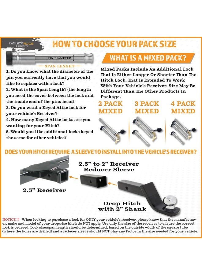InfiniteRule Security 61660 | 3 Pack Mixed 3.0, Keyed Alike, Hitch Locks Compatible with B&W 2" & 2.5" Tow & Stow 10K LB & 18K LB - Includes Lock for 3.0" Receiver - Image 5