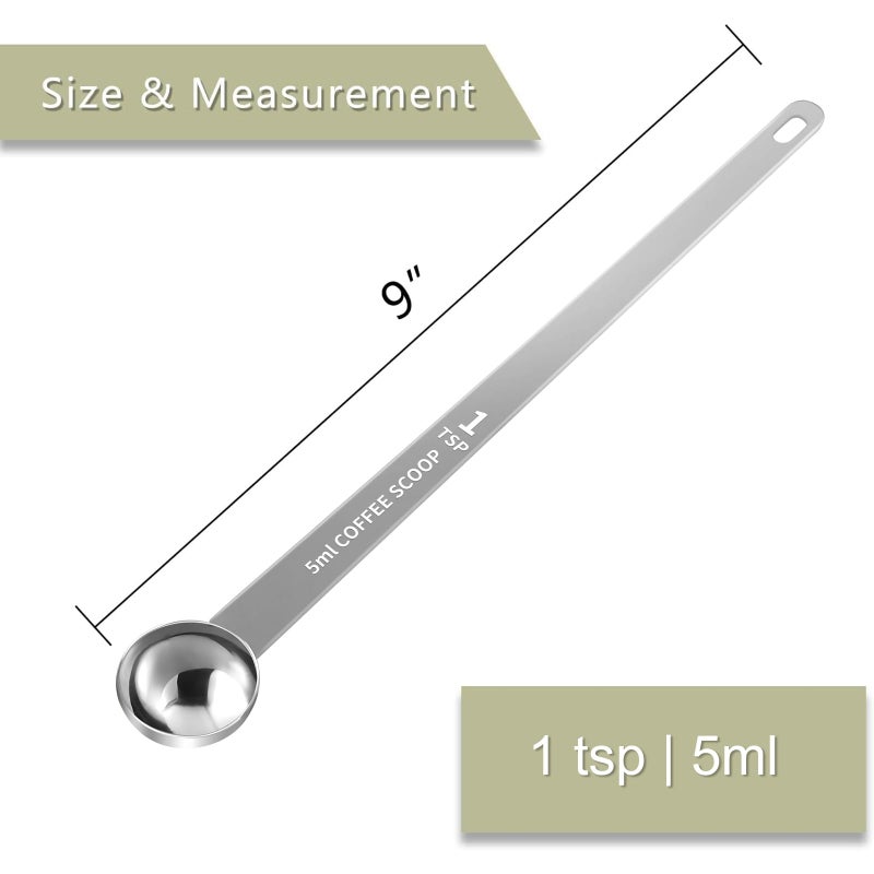 LEIFENY 1PCS 1 Teaspoon Coffee Scoop, 9" Long Handle Measuring Spoon, 1tsp (5 ml) Stainless Steel Scooper - Image 2