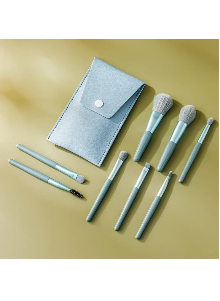 URBANMAC Makeup Brush Set 8PCS Mini With Storage (Blue Gray) - Image 2