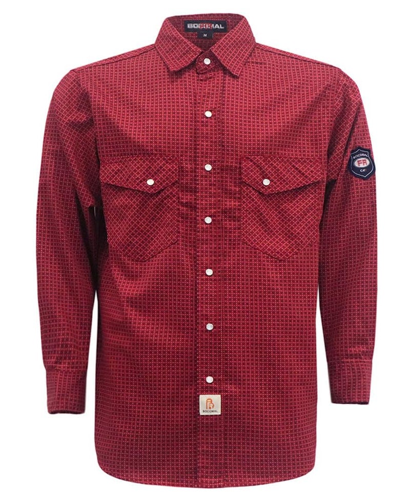 BOCOMAL FR Shirts for Men Printed Plaid Flame Resistant Clothing 6.5oz Cotton Button Up Welding Shirts NFPA2112 CAT2 - Image 1