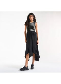 FAV Striped Sleeveless Dress with Round Neck and Asymmetrical Hemline  - Image 1