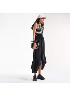 FAV Striped Sleeveless Dress with Round Neck and Asymmetrical Hemline  - Image 2