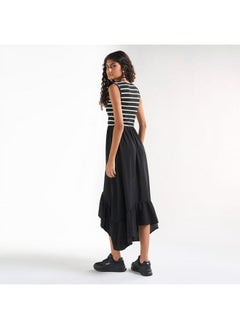 FAV Striped Sleeveless Dress with Round Neck and Asymmetrical Hemline  - Image 3