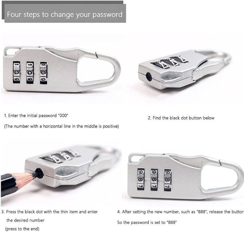 3 Digit Combination Security Lock for Suitcase, Zinc Alloy Cable Lock for Suitcase, Backpack, Wardrobe, Suitcase, Toolbox (Silver) - Image 1