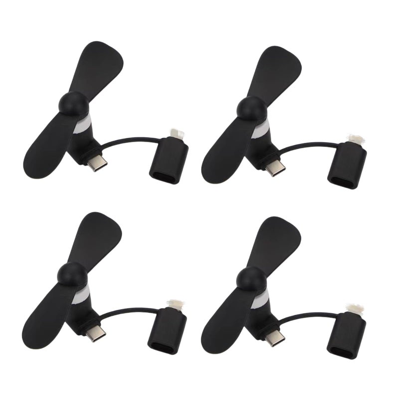Type USB C 2in1 Cell Phone Fan for iPhone All Series 7 8 X 11 12 13 14 15 16 17 XS XR Plus Mini Pro Max SE for Samsung Galaxy S Z Fold Flip A1A2A3A5 Series M1M3M5 Note Series Black x4