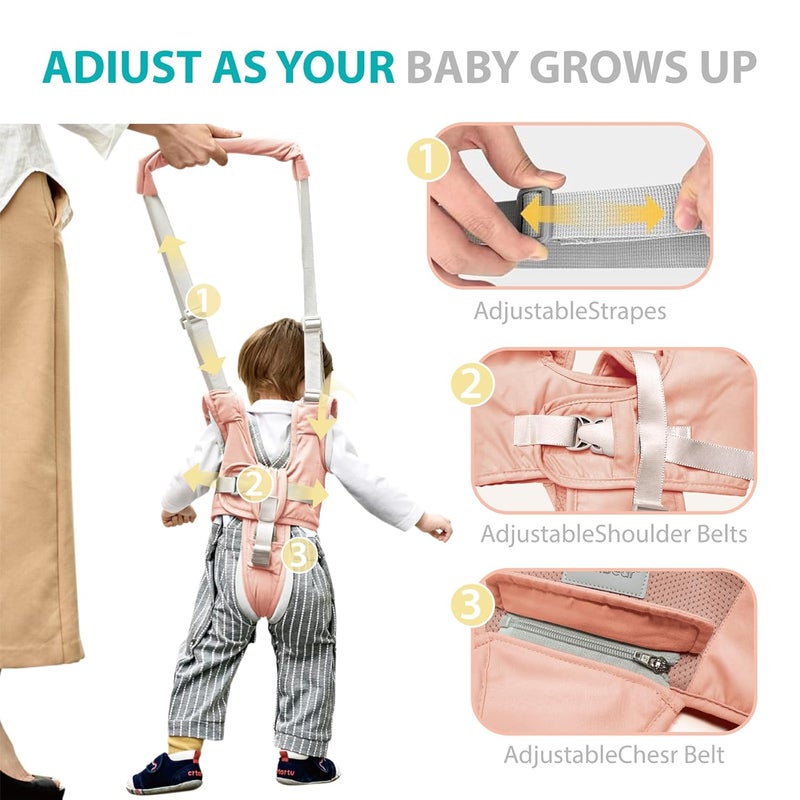 Bethbear Baby Walking Harness-Handheld Assistant Belt- Toddler Infant Walking Aid for Trainer & Support 7-24 Month Old (summer-Pink-1819) - Image 4