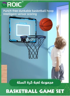GROIC طوق كرة السلة الصغير الداخلي للأطفال، حلقات كرة السلة فوق الباب مع إضاءة LED، طوق صغير مع لوحة نتائج و3 كرات، ألعاب كرة السلة  - Image 2