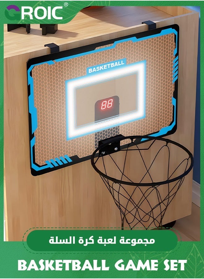 GROIC Indoor Mini Basketball Hoop for Kids,Basketball Hoops Over The Door with LED Lighting, Mini Hoop with Scoreboard & 3 Balls,Basketball Toys  - Image 3
