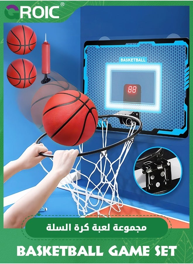GROIC Indoor Mini Basketball Hoop for Kids,Basketball Hoops Over The Door with LED Lighting, Mini Hoop with Scoreboard & 3 Balls,Basketball Toys  - Image 1