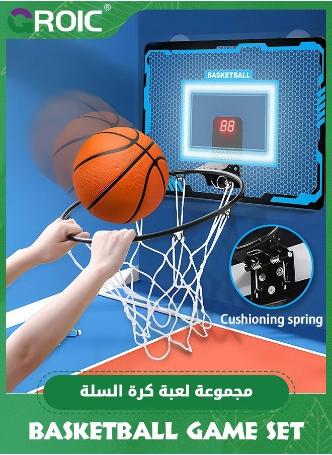 GROIC Indoor Mini Basketball Hoop for Kids,Basketball Hoops Over The Door with LED Lighting, Mini Hoop with Scoreboard & 3 Balls,Basketball Toys  - Image 4