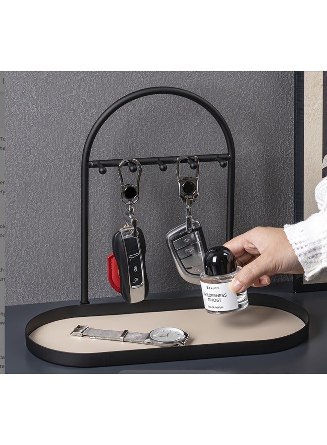 HOMESTAR Metal Jewelry Organizer Stand & Key Holder Tray with Acrylic Base, Key Stand and Jewelry Tray with 5 Hooks, Perfect Key Bowl, Valet Tray, Ring Holder, Jewelry Dish - Image 1