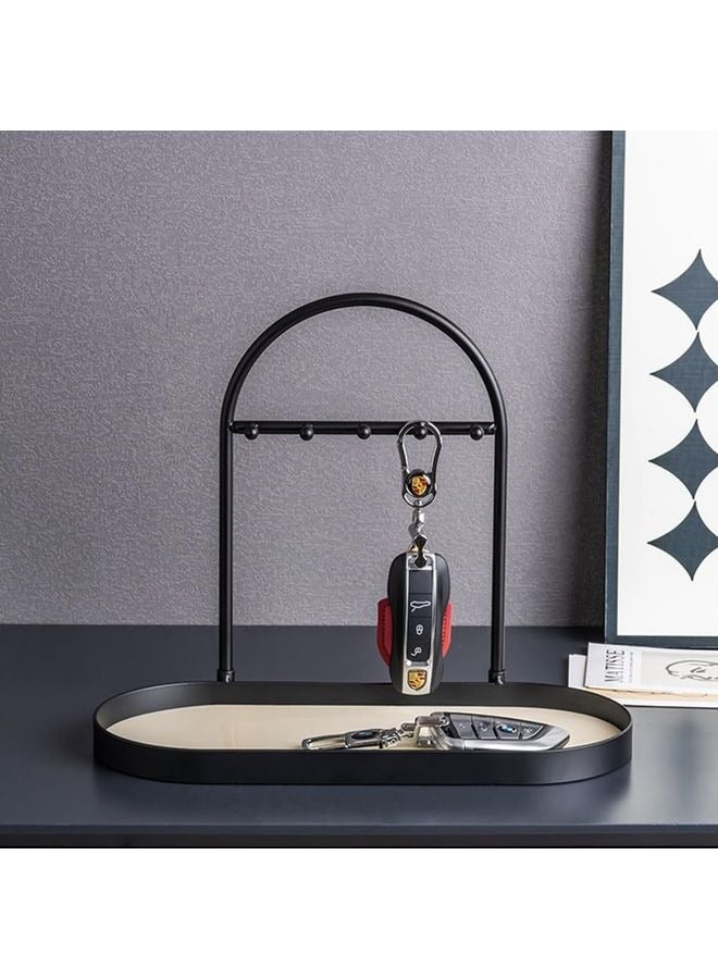 HOMESTAR Metal Jewelry Organizer Stand & Key Holder Tray with Acrylic Base, Key Stand and Jewelry Tray with 5 Hooks, Perfect Key Bowl, Valet Tray, Ring Holder, Jewelry Dish - Image 2