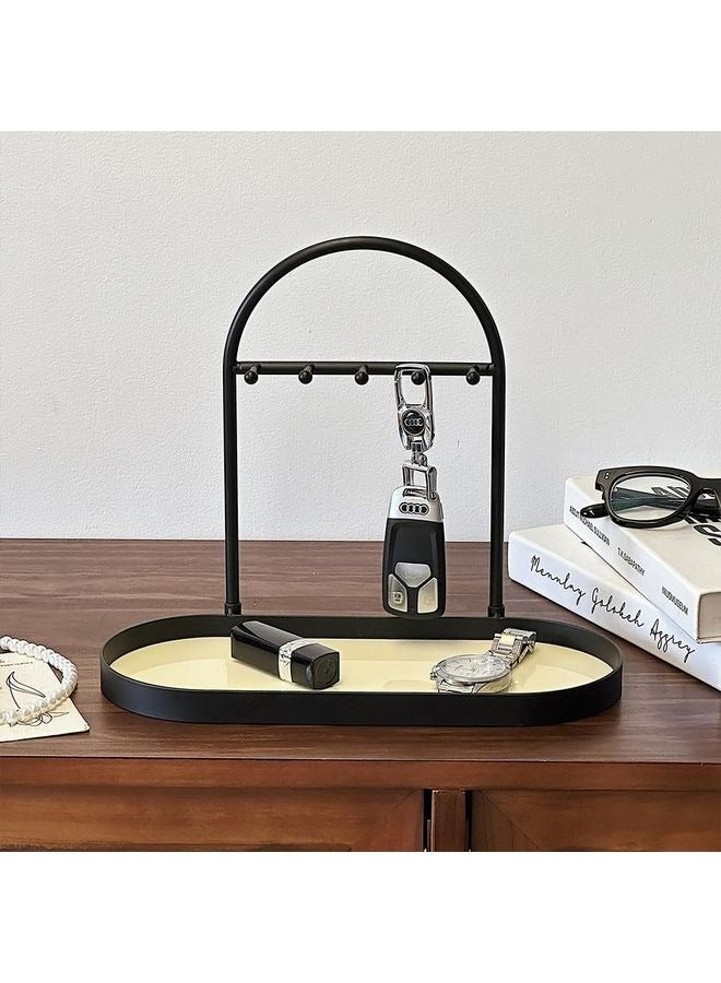 HOMESTAR Metal Jewelry Organizer Stand & Key Holder Tray with Acrylic Base, Key Stand and Jewelry Tray with 5 Hooks, Perfect Key Bowl, Valet Tray, Ring Holder, Jewelry Dish - Image 3