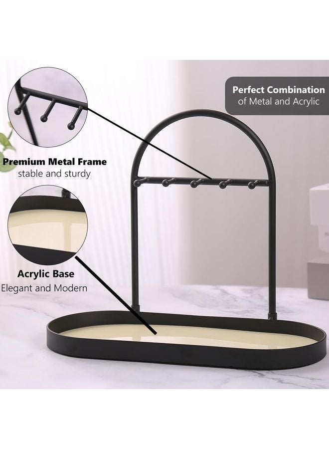 HOMESTAR Metal Jewelry Organizer Stand & Key Holder Tray with Acrylic Base, Key Stand and Jewelry Tray with 5 Hooks, Perfect Key Bowl, Valet Tray, Ring Holder, Jewelry Dish - Image 4