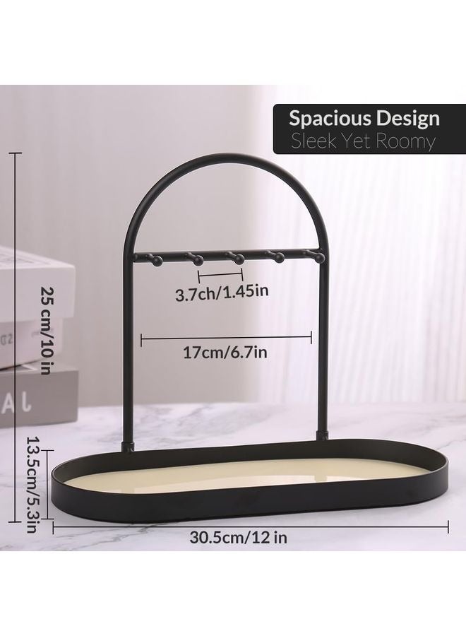 HOMESTAR Metal Jewelry Organizer Stand & Key Holder Tray with Acrylic Base, Key Stand and Jewelry Tray with 5 Hooks, Perfect Key Bowl, Valet Tray, Ring Holder, Jewelry Dish - Image 5