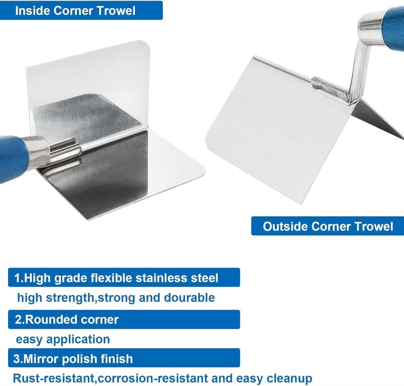 يُسلِّم مجموعة أدوات زوايا الجدران الجبسية، سكين زاوية خارجية 5 بوصات وسكين زاوية داخلية 3.5 بوصات، بمقبض مريح - مجرفة زاوية خارجية وداخلية من الفولاذ المقاوم للصدأ (ملون) - Image 4