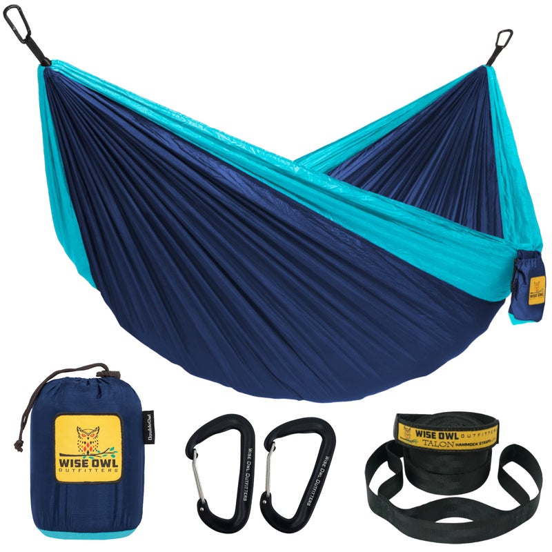Wise Owl Outfitters Wise Owl Outfitters Camping Hammock - Camping Essentials, Portable Hammock w/Tree Straps Up to 400lbs, Hammock for Outside, Hiking, and Travel - Single, Navy and Light Blue  - Image 1