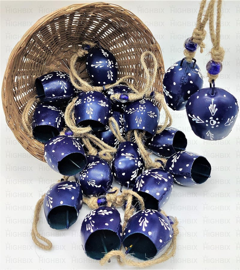 HIGHBIX HIGHBIX 7cm Hand Painted Festive Dcor Hanging Bells Set of 10 with Jute Bag Hand Painted Violet 7cm 