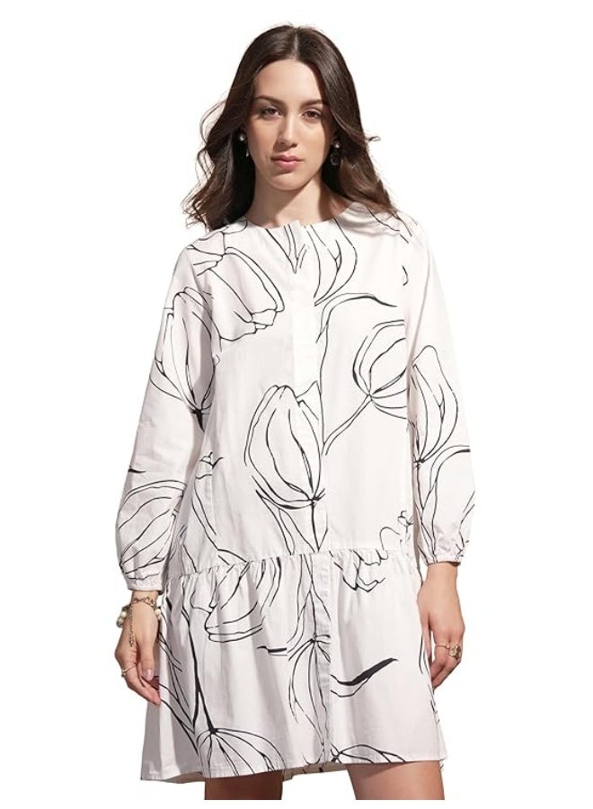 Vishudh Women's Casual Dress | Comfortable Everyday Wear for All Occasions | Chic & Versatile Fashion for Women white Cotton  S - Image 1