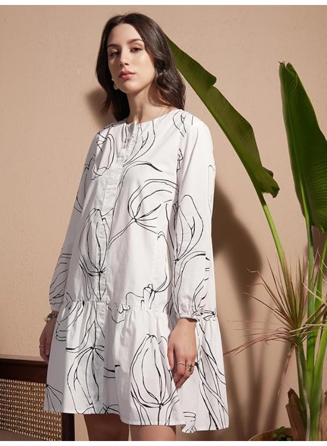Vishudh Women's Casual Dress | Comfortable Everyday Wear for All Occasions | Chic & Versatile Fashion for Women white Cotton  S - Image 3