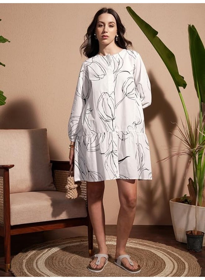 Vishudh Women's Casual Dress | Comfortable Everyday Wear for All Occasions | Chic & Versatile Fashion for Women white Cotton  S - Image 4