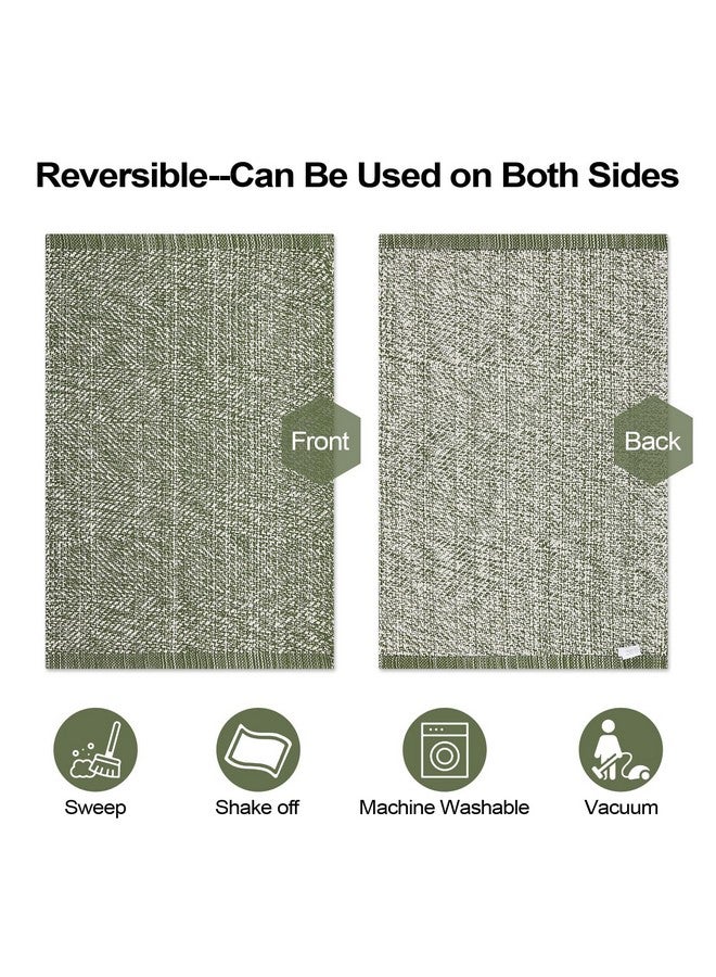 LEEVAN Washable Area Rug 4x6, Hand-Woven Cotton Living Room Rug, Green Braided Bedroom Rug, Farmhouse Indoor/Outdoor Floor Carpet for Patio, Nursery, Office, Playroom, Dining Room - Image 4