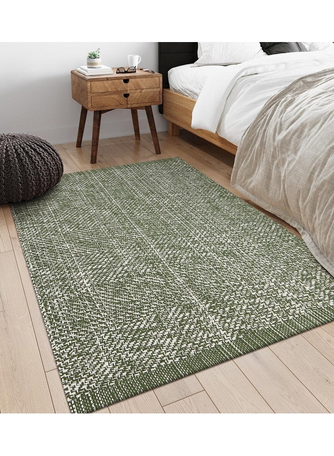 LEEVAN Washable Area Rug 4x6, Hand-Woven Cotton Living Room Rug, Green Braided Bedroom Rug, Farmhouse Indoor/Outdoor Floor Carpet for Patio, Nursery, Office, Playroom, Dining Room - Image 5