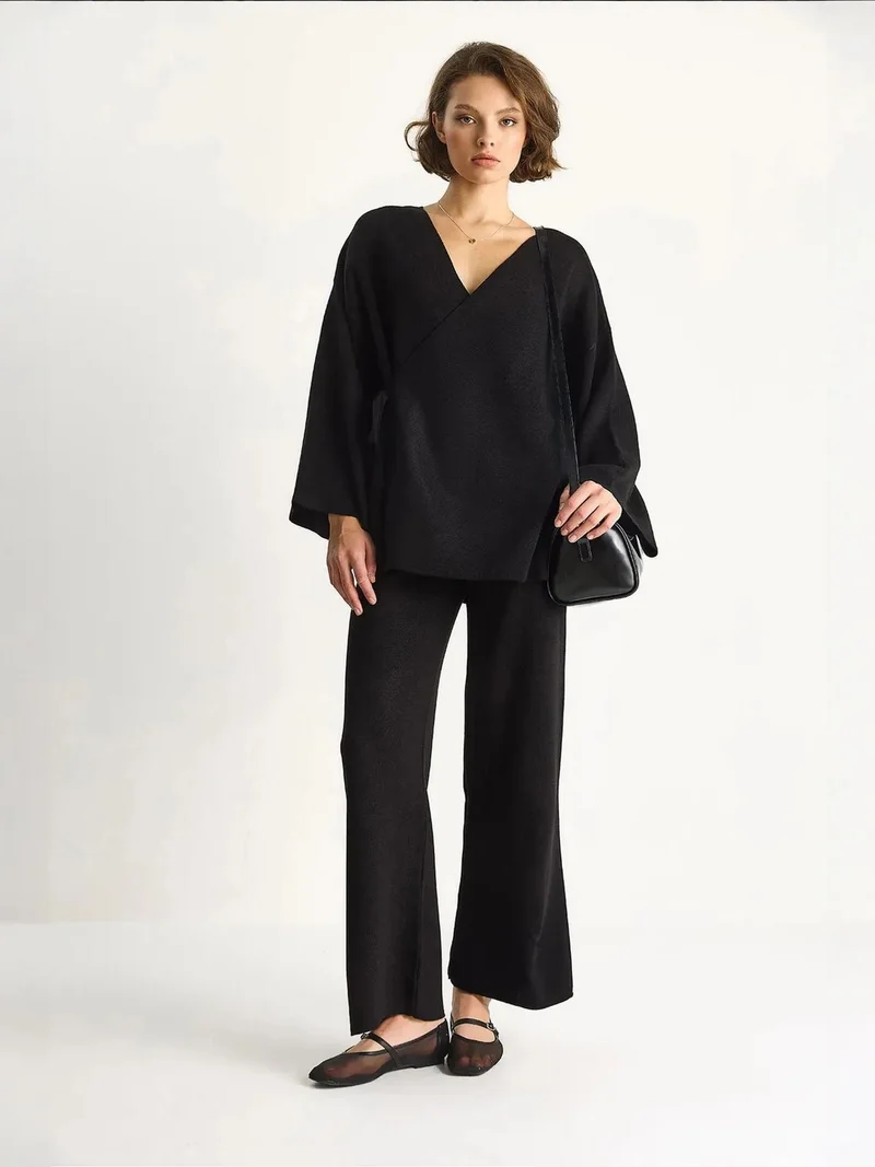 LUCCI Double Breasted Tie Blouse and Wide Leg Pants Set