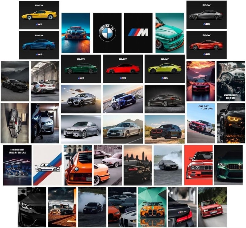 auraposter ملصقات سيارات BMW (مجموعة من 40) ملصقات سيارات BMW M1، M2، M3، M4، M5، M6 و M8 (15 × 10 سم) | ملصقات BMW سيارات رياضية غير مؤطرة مغلفة غير لامعة | لتزيين المنزل، غرفة النوم، غرفة المعيشة - Image 2