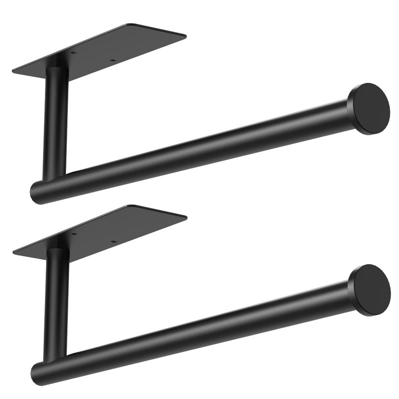 CUXIXA Paper Towel Holder Under Cabinet 2 Pack, Under Counter Paper Towel Holder Wall Mount with Self Adhesive and Screws for Kitchen, Bathroom, RV(Stainless Steel, Black) - Image 1