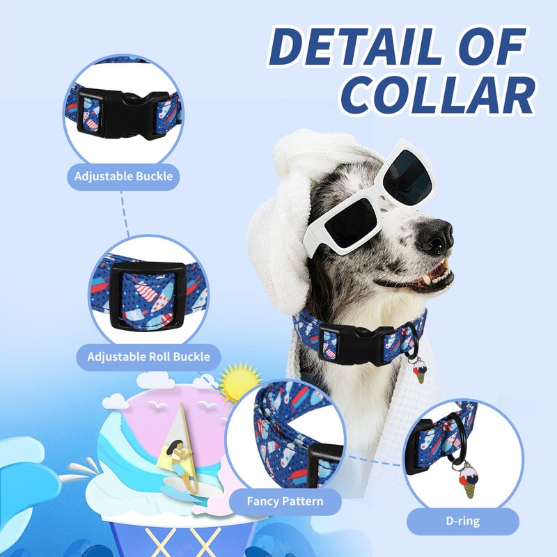 L Size Red White Blue Ice Cream Dog Collar Popsicle Print Adjustable Black Hardware - Image 2