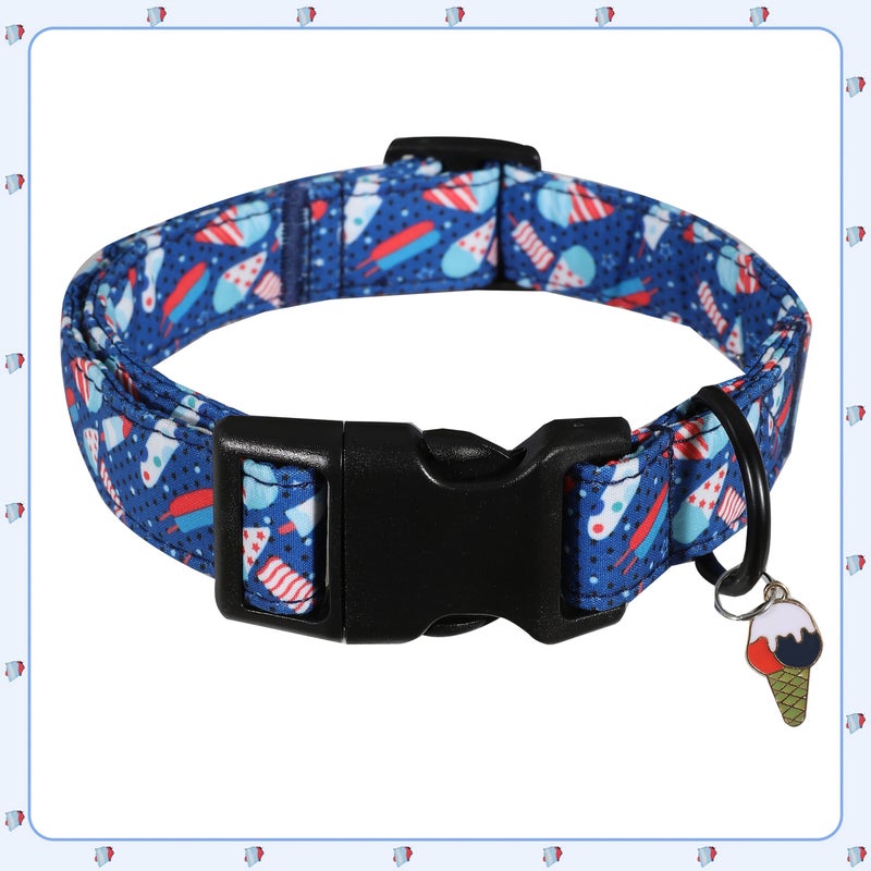 L Size Red White Blue Ice Cream Dog Collar Popsicle Print Adjustable Black Hardware - Image 3