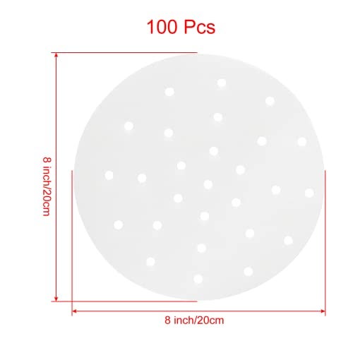 Cionyce 100 Pcs Dumpling Paper Bamboo Steamer Paper 8 Inch Steamer Basket Liners With HolesParchment Paper For Air FryingBaking - Image 3