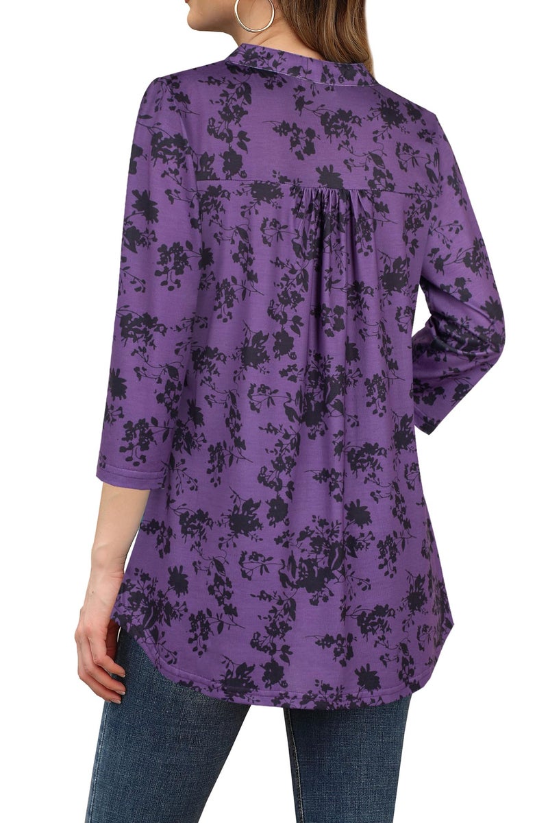 Bepei Blouses for Women Dressy Casual,Sexy Summer Woman Tops Trendy 2026 Spring Business Work Professional Office Shirts Fashion 3/4 Length Sleeve Ladies Tunic Top V Neck Flowy Clothes,Purple Black XL - Image 3