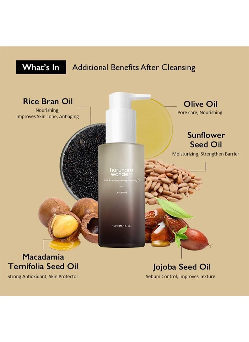 haruharu Wonder - Haruharu Wonder Black Rice Moisture Deep Cleansing Oil 5.1 fl oz/150 ml | Korean Facial Cleanser and Makeup Remover | Vegan Not Tested on Animals | Jojoba Seed Oil and Macadamia Seed Oil - Image 1