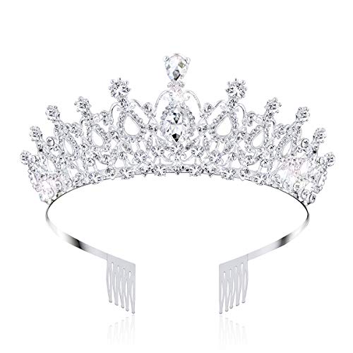 AOPRIE 1980s Tiaras and Crowns for Women Silver Princess Tiara for Little Girls Crystal Crowns and Tiaras Hair Accessories for Wedding Prom Bridal Birthday Party Halloween Costume Christmas Gifts - Image 1