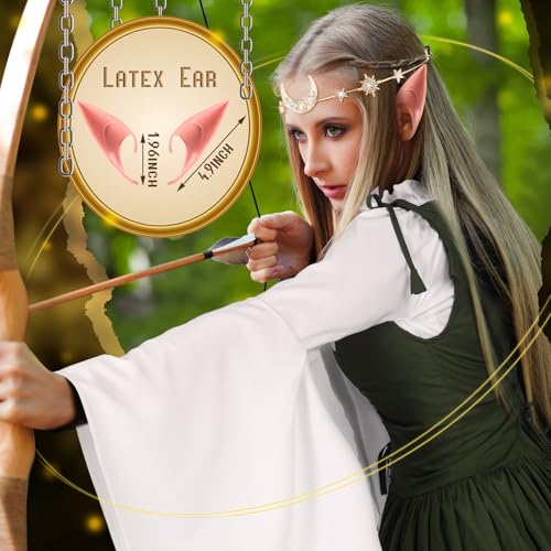 Bonuci 6 Pcs Medieval Renaissance Fairy Costume Women Halloween Elf Cosplay Outfits Victorian Dress Elf Ears Fairy Headpiece(Large/X-Large,Olive Green) - Image 5