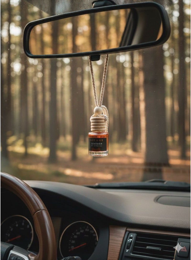 Litore Car Air Freshener 8 ml | Long-Lasting Hanging Diffuser with Essential Oils | Car Perfume for Odor Removal | Elegant Glass Bottle & Wooden Cap Design (Leather) - Image 5