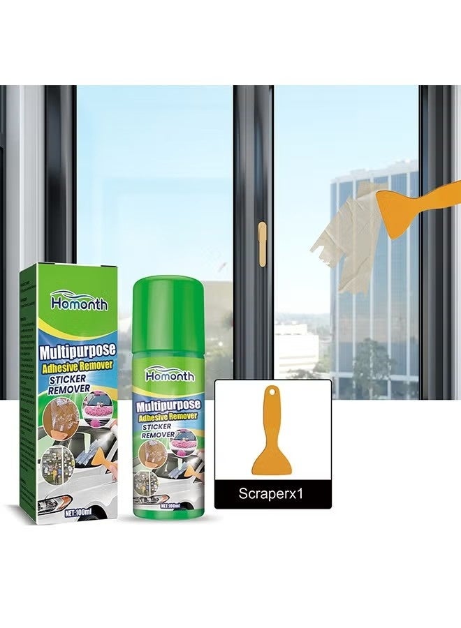 Homonth Multipurpose Adhesive Remover, Surface Safe Rapid Glue Remover with Scraper, Sticker Remover for Cars, Windows, Walls, Efficiently Remove Sticky Residues, Labels, Tape, Gum, Bandages, Adhesives, Wax 100ml - Image 1