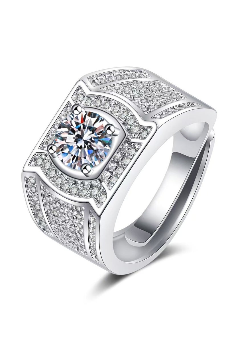 Akali 1 Carat  Moissanite Men's Wedding Ring , S925 Plated With White Gold  ,Adjustable Size , Luxury Gift Box , Ready to Gift - Image 1